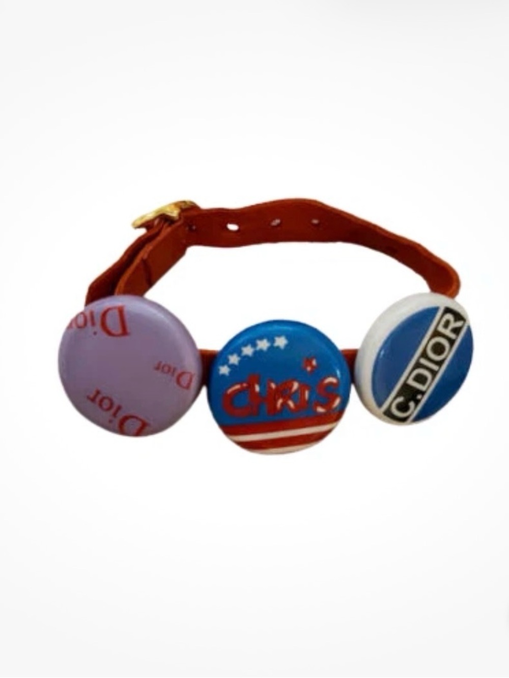 CHRISTIAN DIOR RED LEATHER LOGO
PINS BADGES bracelet,John Galliano